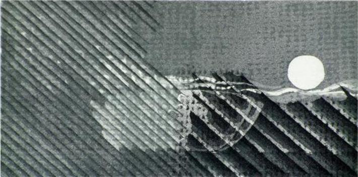 “Navigare”, una incisione dell'artista Riccardo Prevosti datata 1982: trame su vernice molle, acquatinta, Lastra zinco mm. 118 x 223.
