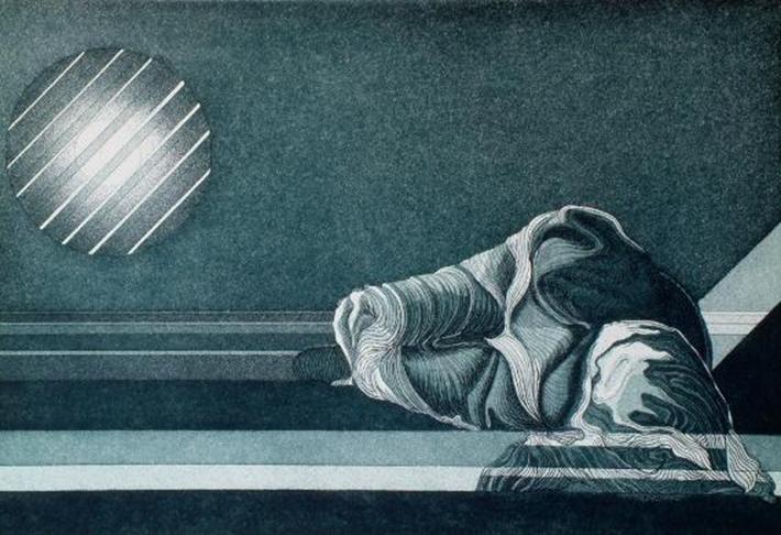Riccardo Prevosti: Sogno, 1983. Acquaforte, acquatinta. Lastra zinco mm. 330 x 217
