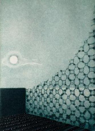 L'artista Riccardo Prevosti in  quella sera, 1986. Acquaforte, acquatinta, rilievo. Lastra zinco e lastra polimaterica mm. 136 x 186
