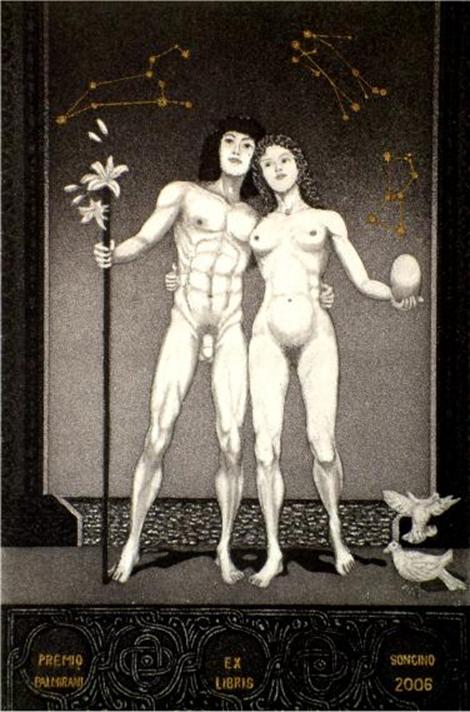 Ll'artista Riccardo Prevosti in "questo � il mio amico, o figlie di Gerusalemme� 2006. Acquaforte, acquatinta, elementi dorati. Lastre zinco mm. 140 x 212
